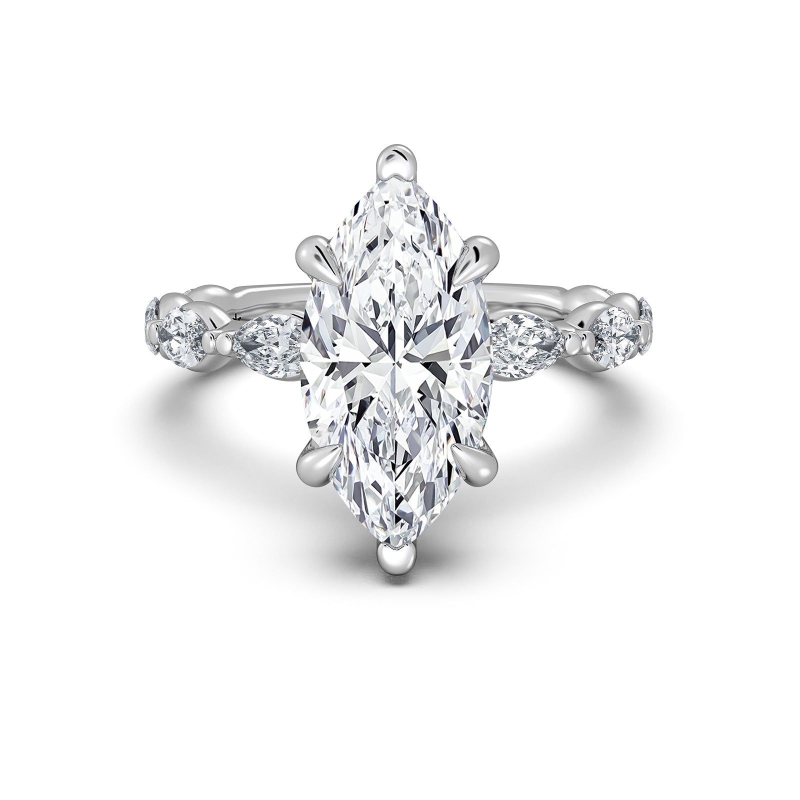 White Gold Marquise Diamond Engagement Ring with Marquise Side Stone Band | Waco Diamonds Is Located In Waco, TX | Central Texas' #1 Engagement Ring Store With Lifetime Warranty