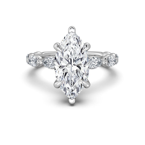 Load image 1 in gallery view. White Gold Marquise Diamond Engagement Ring with Marquise Side Stone Band | Waco Diamonds Is Located In Waco, TX | Central Texas' #1 Engagement Ring Store With Lifetime Warranty
