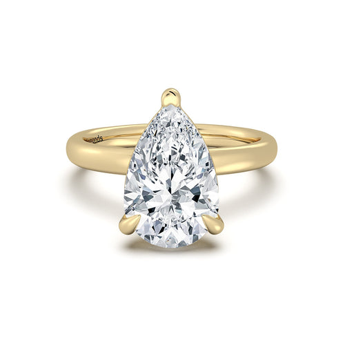 Load image 1 in gallery view. Yellow Gold Pear Diamond Engagement Ring with Solitaire Band | Waco Diamonds Is Located In Waco, TX | Central Texas' #1 Engagement Ring Store With Lifetime Warranty