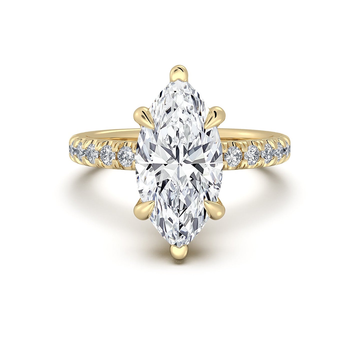 Yellow Gold Marquise Diamond Engagement Ring with Pave Band | Waco Diamonds Is Located In Waco, TX | Central Texas' #1 Engagement Ring Store With Lifetime Warranty