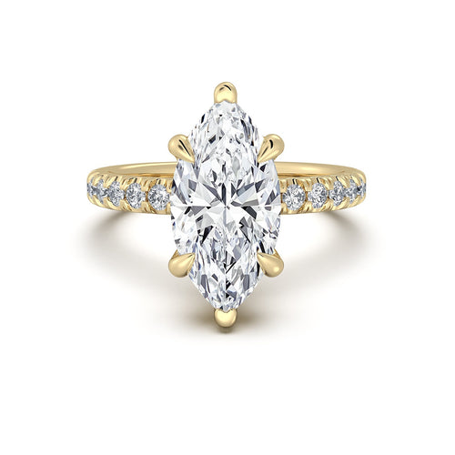 Load image 1 in gallery view. Yellow Gold Marquise Diamond Engagement Ring with Pave Band | Waco Diamonds Is Located In Waco, TX | Central Texas' #1 Engagement Ring Store With Lifetime Warranty