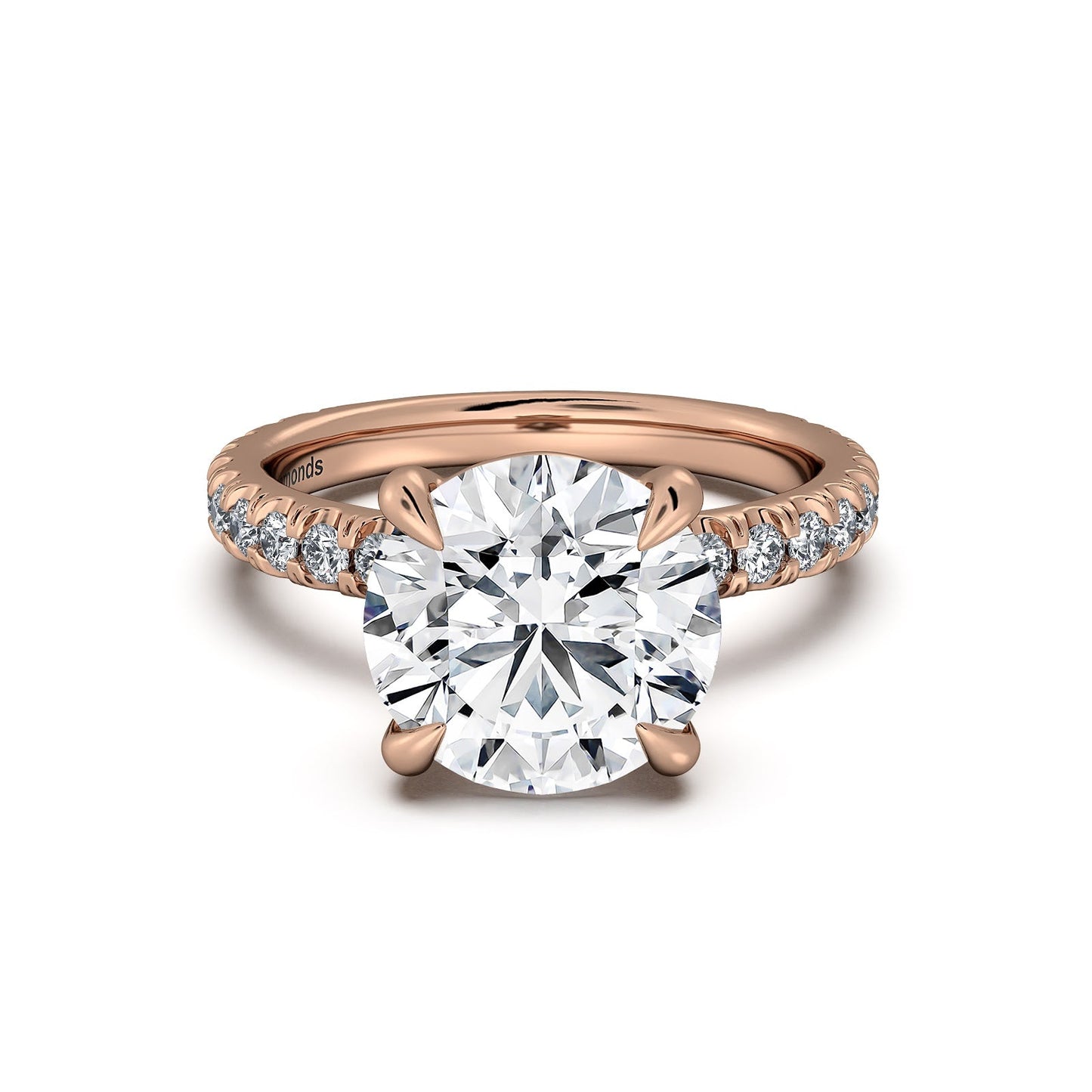 Rose Gold Round Diamond Engagement Ring with Pave Band | Waco Diamonds Is Located In Waco, TX | Central Texas' #1 Engagement Ring Store With Lifetime Warranty