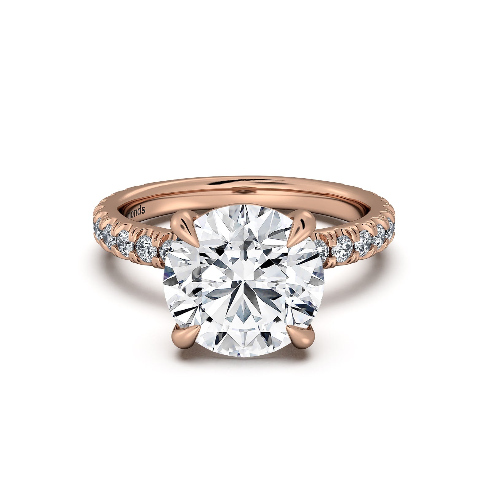 Rose Gold Round Diamond Engagement Ring with Pave Band | Waco Diamonds Is Located In Waco, TX | Central Texas' #1 Engagement Ring Store With Lifetime Warranty
