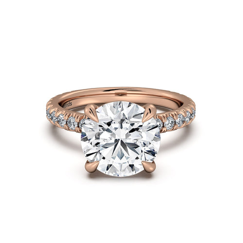 Load image 1 in gallery view. Rose Gold Round Diamond Engagement Ring with Pave Band | Waco Diamonds Is Located In Waco, TX | Central Texas' #1 Engagement Ring Store With Lifetime Warranty