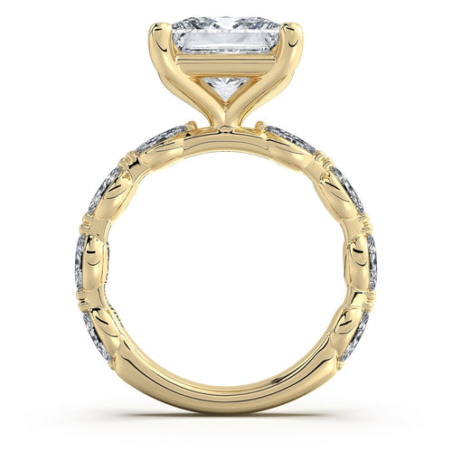 Load image 1 in gallery view. Yellow Gold Princess Diamond Engagement Ring with Marquise Side Stone Band | Waco Diamonds Is Located In Waco, TX | Central Texas' #1 Engagement Ring Store With Lifetime Warranty
