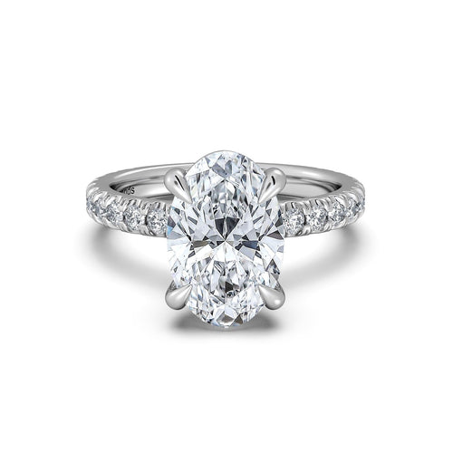 Load image 1 in gallery view. White Gold Oval Diamond Engagement Ring with Pave Band | Waco Diamonds Is Located In Waco, TX | Central Texas' #1 Engagement Ring Store With Lifetime Warranty