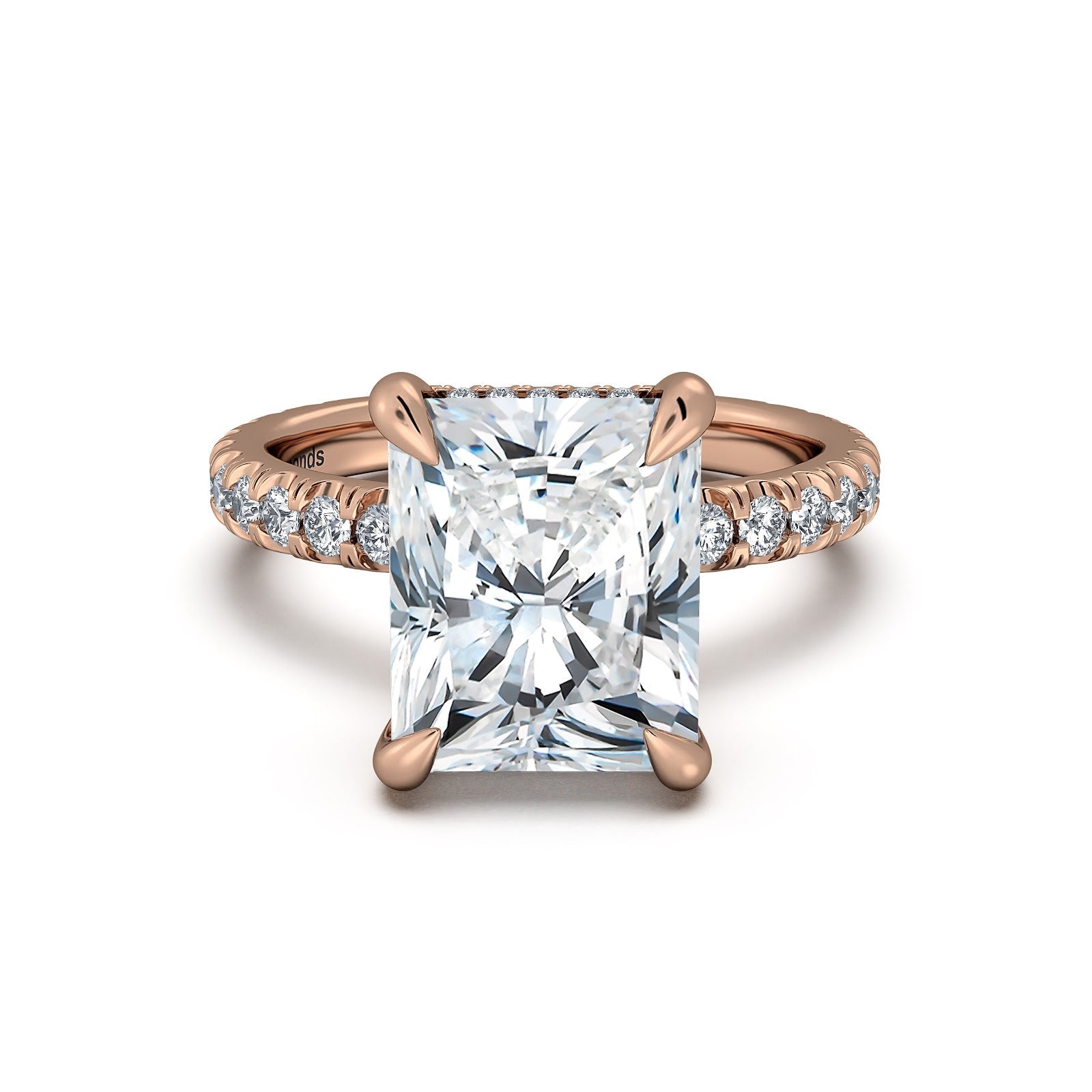 Rose Gold Radiant Diamond Engagement Ring with Pave Band | Waco Diamonds Is Located In Waco, TX | Central Texas' #1 Engagement Ring Store With Lifetime Warranty