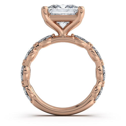 Load image 1 in gallery view. Rose Gold Princess Diamond Engagement Ring with Marquise Side Stone Band Profile View | Waco Diamonds Is Located In Waco, TX | Central Texas' #1 Engagement Ring Store With Lifetime Warranty
