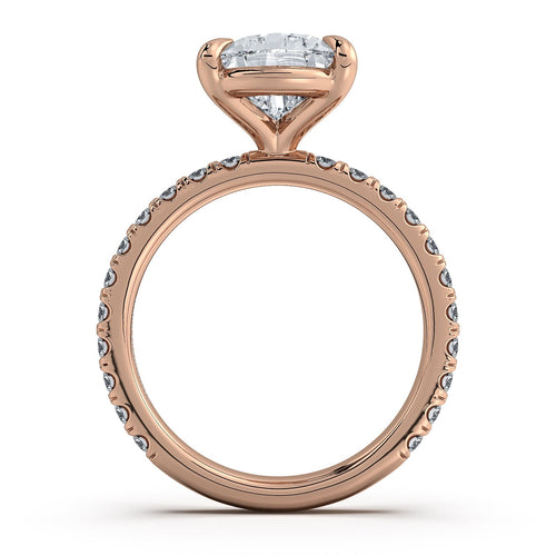 Load image 1 in gallery view. Rose Gold Pear Diamond Engagement Ring with Pave Band Profile View | Waco Diamonds Is Located In Waco, TX | Central Texas' #1 Engagement Ring Store With Lifetime Warranty