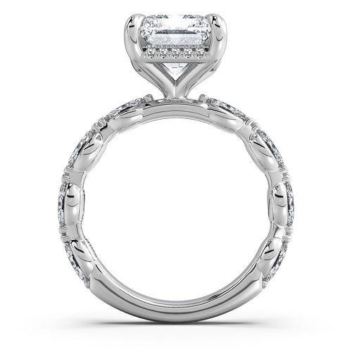 Load image 1 in gallery view. White Gold Radiant Diamond Engagement Ring with Marquise Side Stone Band Profile View | Waco Diamonds Is Located In Waco, TX | Central Texas' #1 Engagement Ring Store With Lifetime Warranty