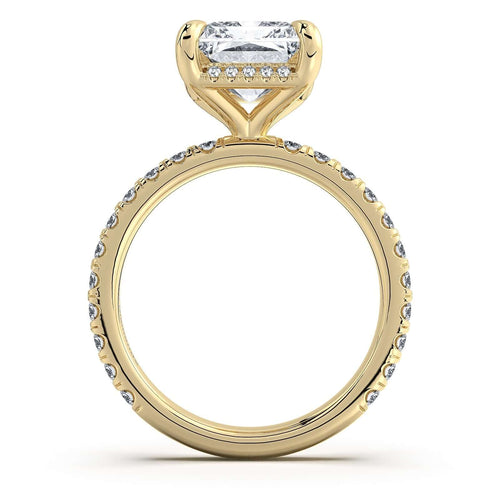 Load image 1 in gallery view. Yellow Gold Radiant Diamond Engagement Ring with Pave Band Profile View | Waco Diamonds Is Located In Waco, TX | Central Texas' #1 Engagement Ring Store With Lifetime Warranty