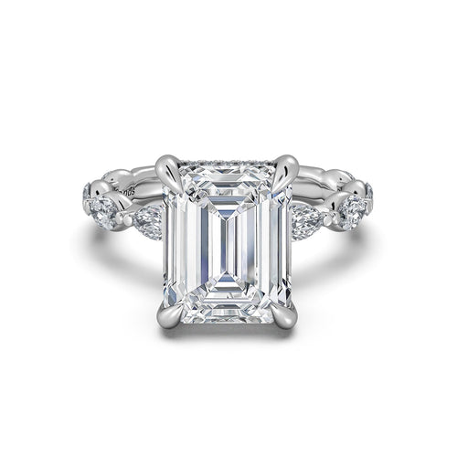 Load image 1 in gallery view. White Gold Emerald Diamond Engagement Ring with Marquise Side Stone Band | Waco Diamonds Is Located In Waco, TX | Central Texas' #1 Engagement Ring Store With Lifetime Warranty