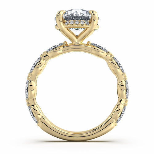Load image 1 in gallery view. Yellow Gold Round Diamond Engagement Ring with Marquise Side Stone Band | Waco Diamonds Is Located In Waco, TX | Central Texas' #1 Engagement Ring Store With Lifetime Warranty
