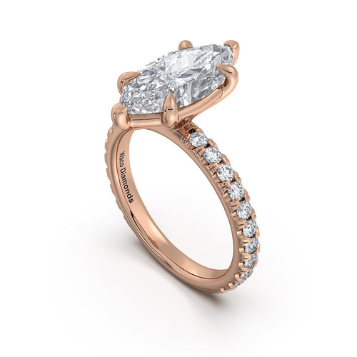 Load image 1 in gallery view. Rose Gold Marquise Diamond Engagement Ring with Pave Band Side Profile | Waco Diamonds Is Located In Waco, TX | Central Texas' #1 Engagement Ring Store With Lifetime Warranty