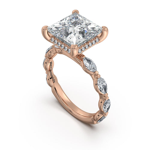 Load image 1 in gallery view. Rose Gold Princess Diamond Engagement Ring with Marquise Side Stone Band | Waco Diamonds Is Located In Waco, TX | Central Texas' #1 Engagement Ring Store With Lifetime Warranty