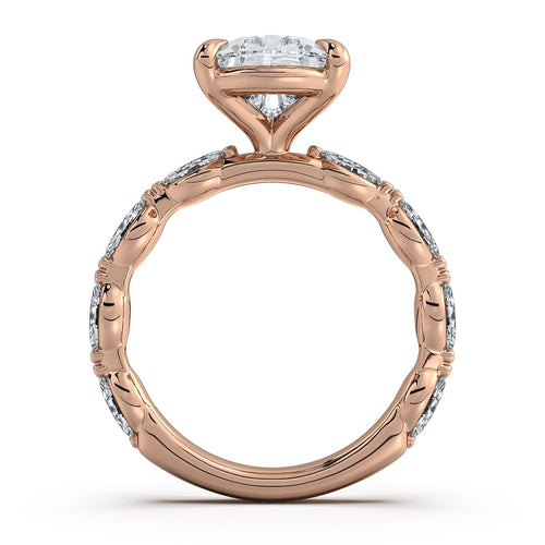 Load image 1 in gallery view. Rose Gold Pear Diamond Engagement Ring with Marquise Side Stone Band | Waco Diamonds Is Located In Waco, TX | Central Texas' #1 Engagement Ring Store With Lifetime Warranty