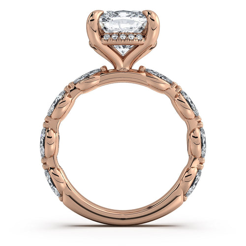 Load image 1 in gallery view. Rose Gold Cushion Diamond Engagement Ring with Marquise Side Stone Band | Waco Diamonds Is Located In Waco, TX | Central Texas' #1 Engagement Ring Store With Lifetime Warranty
