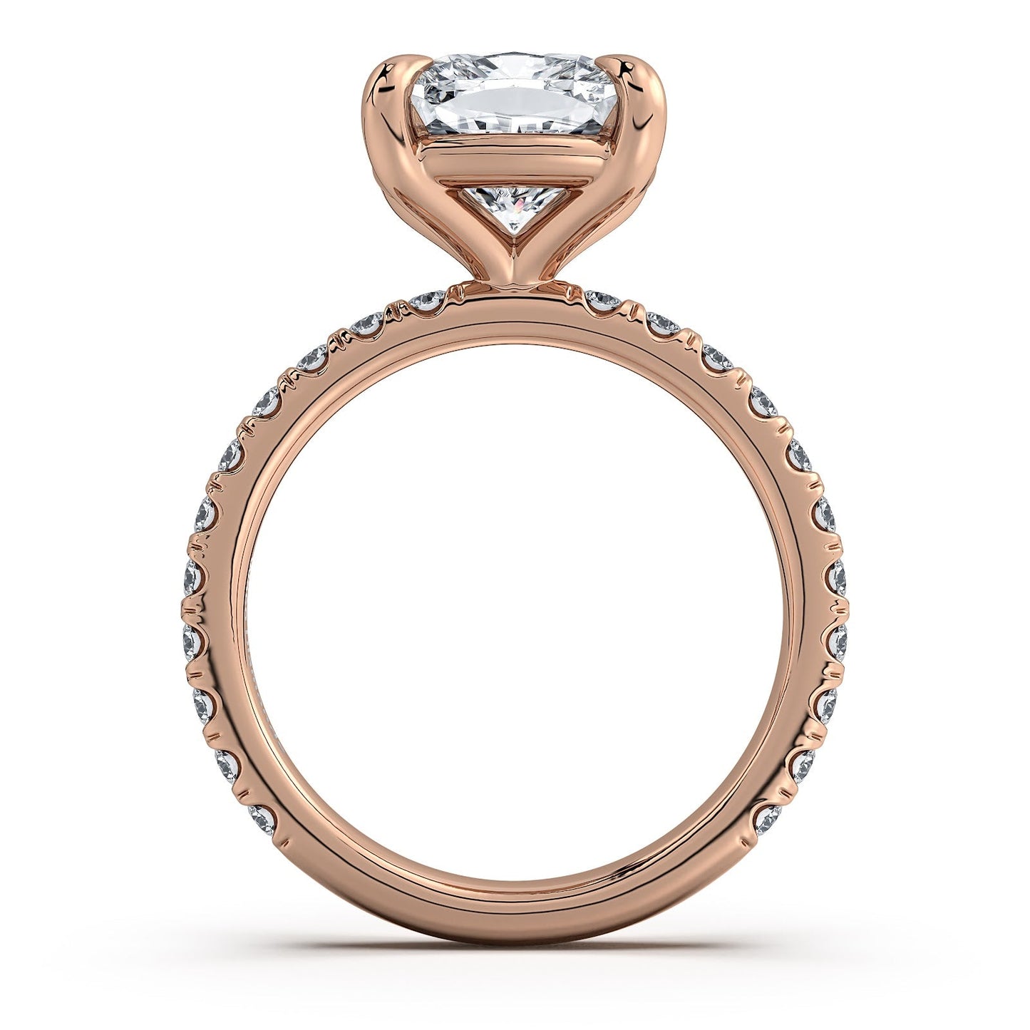 Rose Gold Cushion Diamond Engagement Ring with Pave Band | Waco Diamonds Is Located In Waco, TX | Central Texas' #1 Engagement Ring Store With Lifetime Warranty