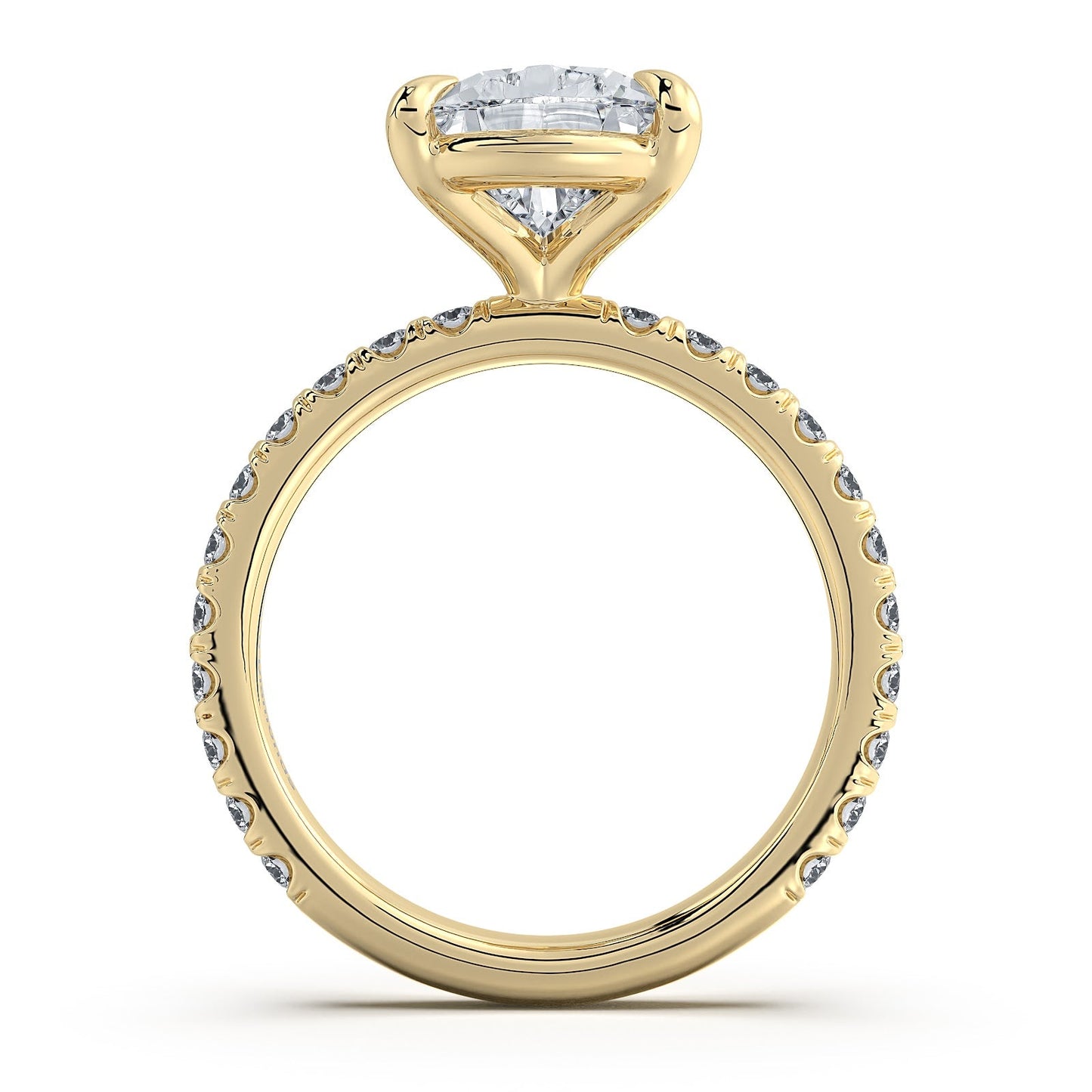 Yellow Gold Pear Diamond Engagement Ring with Pave Band Profile View | Waco Diamonds Is Located In Waco, TX | Central Texas' #1 Engagement Ring Store With Lifetime Warranty