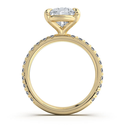 Load image 1 in gallery view. Yellow Gold Pear Diamond Engagement Ring with Pave Band Profile View | Waco Diamonds Is Located In Waco, TX | Central Texas' #1 Engagement Ring Store With Lifetime Warranty