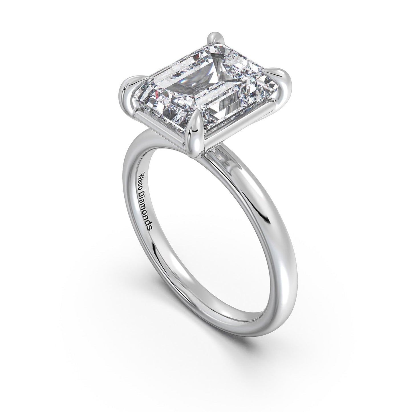 White Gold Emerald Diamond Engagement Ring with Solitaire Band | Waco Diamonds Is Located In Waco, TX | Central Texas' #1 Engagement Ring Store With Lifetime Warranty