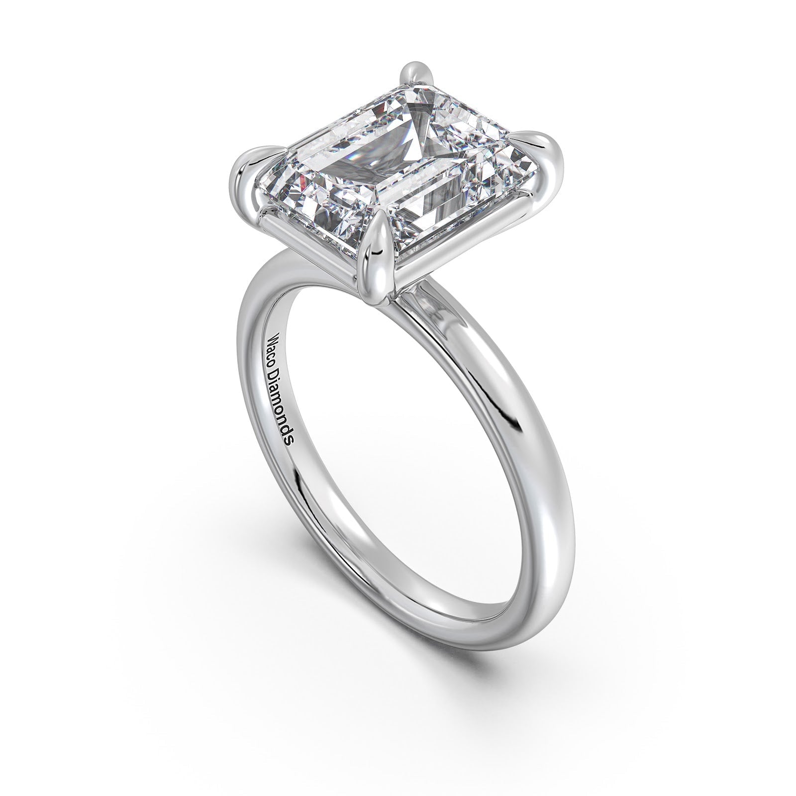 White Gold Emerald Diamond Engagement Ring with Solitaire Band Side Profile | Waco Diamonds Is Located In Waco, TX | Central Texas' #1 Engagement Ring Store With Lifetime Warranty