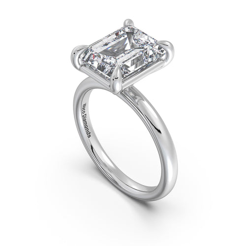 Load image 1 in gallery view. White Gold Emerald Diamond Engagement Ring with Solitaire Band Side Profile | Waco Diamonds Is Located In Waco, TX | Central Texas' #1 Engagement Ring Store With Lifetime Warranty