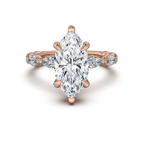 Load image 1 in gallery view. Rose Gold Marquise Diamond Engagement Ring with Marquise Side Stone Band | Waco Diamonds Is Located In Waco, TX | Central Texas' #1 Engagement Ring Store With Lifetime Warranty
