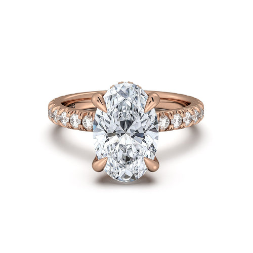 Load image 1 in gallery view. Rose Gold Oval Diamond Engagement Ring with Pave Band | Waco Diamonds Is Located In Waco, TX | Central Texas' #1 Engagement Ring Store With Lifetime Warranty
