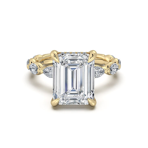 Load image 1 in gallery view. Yellow Gold Emerald Diamond Engagement Ring with Marquise Side Stone Band | Waco Diamonds Is Located In Waco, TX | Central Texas' #1 Engagement Ring Store With Lifetime Warranty