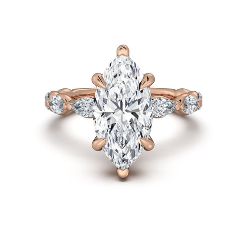Load image 1 in gallery view. Rose Gold Marquise Diamond Engagement Ring with Marquise Side Stone Band | Waco Diamonds Is Located In Waco, TX | Central Texas' #1 Engagement Ring Store With Lifetime Warranty