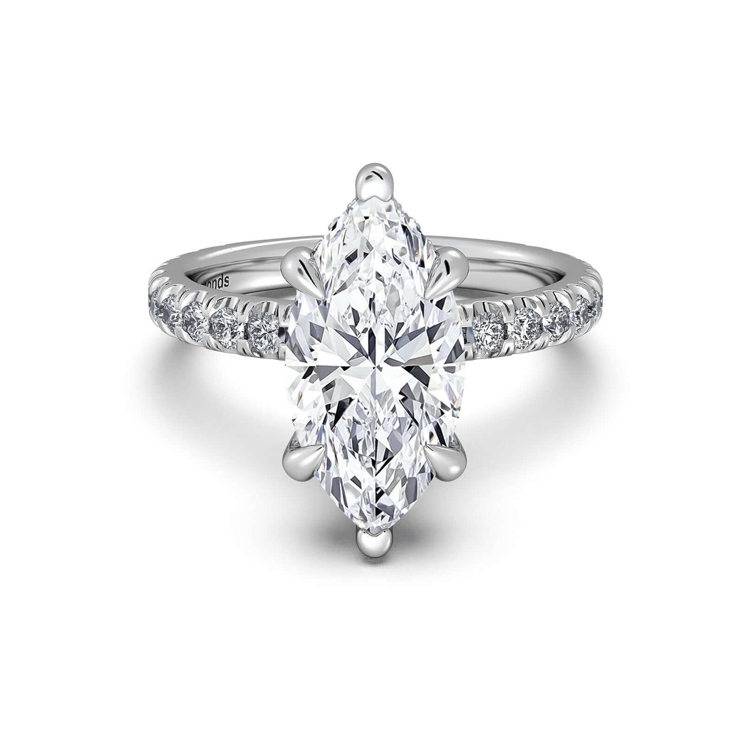 White Gold Marquise Diamond Engagement Ring with Pave Band | Waco Diamonds Is Located In Waco, TX | Central Texas' #1 Engagement Ring Store With Lifetime Warranty