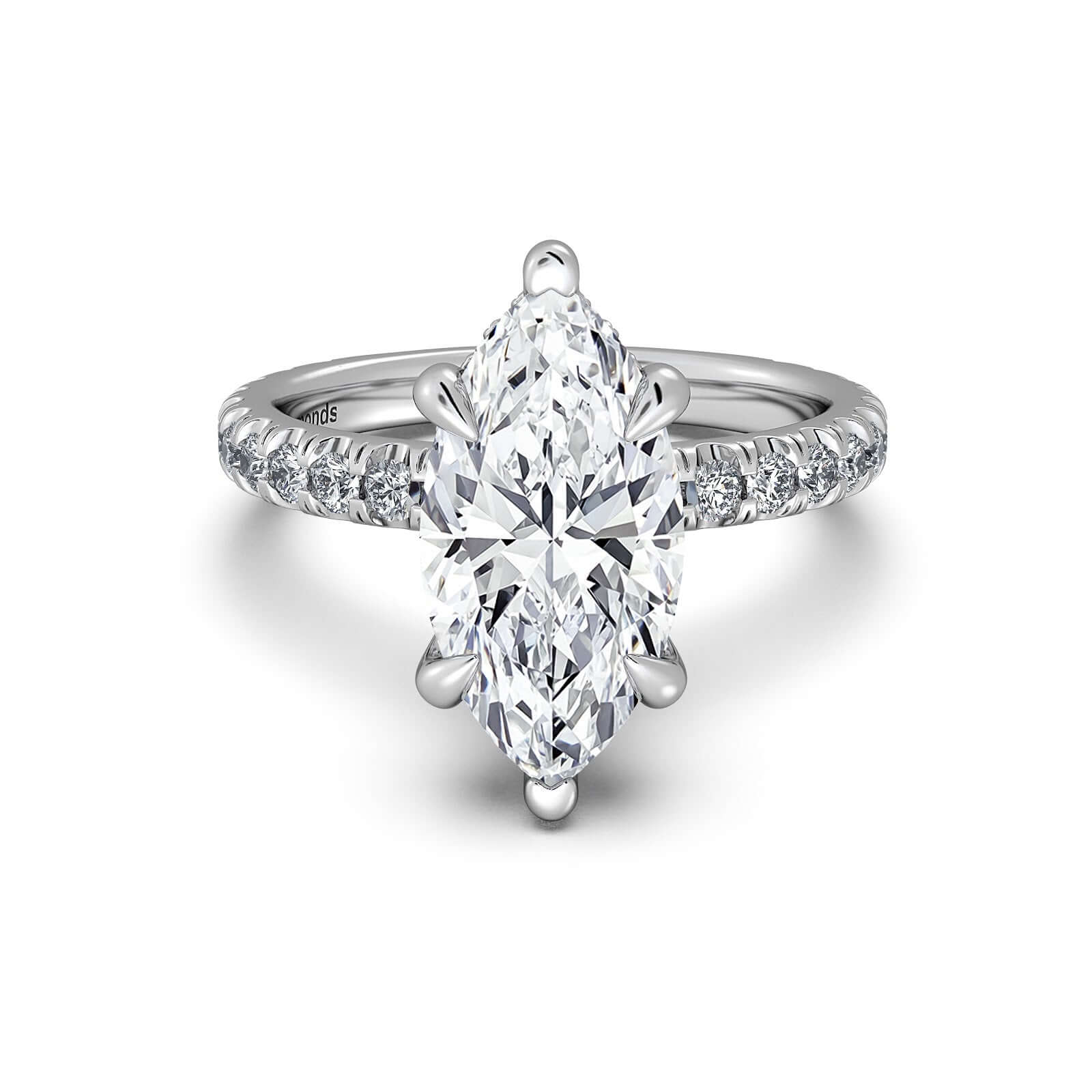White Gold Marquise Diamond Engagement Ring with Pave Band | Waco Diamonds Is Located In Waco, TX | Central Texas' #1 Engagement Ring Store With Lifetime Warranty