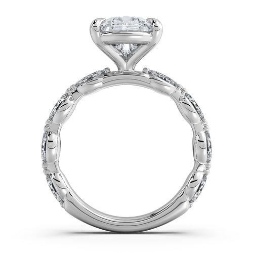 Load image 1 in gallery view. White Gold Pear Diamond Engagement Ring with Marquise Side Stone Band | Waco Diamonds Is Located In Waco, TX | Central Texas' #1 Engagement Ring Store With Lifetime Warranty