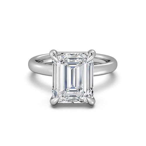 Load image 1 in gallery view. White Gold Emerald Diamond Engagement Ring with Solitaire Band | Waco Diamonds Is Located In Waco, TX | Central Texas' #1 Engagement Ring Store With Lifetime Warranty