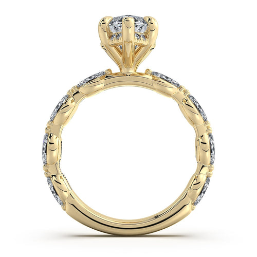 Load image 1 in gallery view. Yellow Gold Marquise Diamond Engagement Ring with Marquise Side Stone Band | Waco Diamonds Is Located In Waco, TX | Central Texas' #1 Engagement Ring Store With Lifetime Warranty