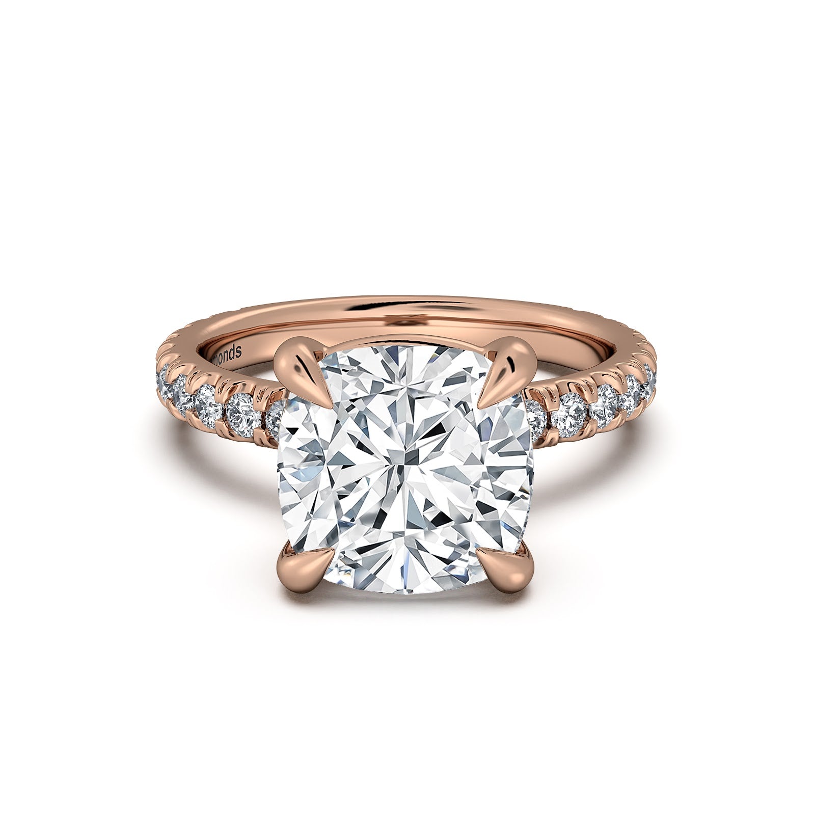 Rose Gold Cushion Diamond Engagement Ring with Pave Band | Waco Diamonds Is Located In Waco, TX | Central Texas' #1 Engagement Ring Store With Lifetime Warranty