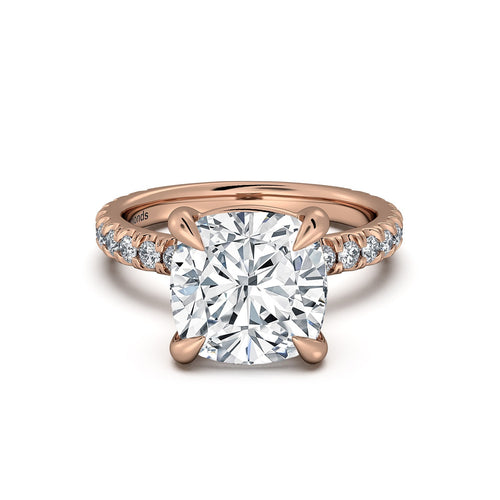Load image 1 in gallery view. Rose Gold Cushion Diamond Engagement Ring with Pave Band | Waco Diamonds Is Located In Waco, TX | Central Texas' #1 Engagement Ring Store With Lifetime Warranty