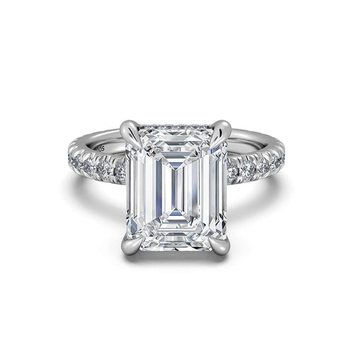 Load image 1 in gallery view. White Gold Emerald Diamond Engagement Ring with Pave Band | Waco Diamonds Is Located In Waco, TX | Central Texas' #1 Engagement Ring Store With Lifetime Warranty