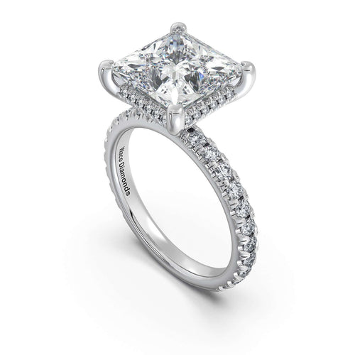 Load image 1 in gallery view. White Gold Princess Diamond Engagement Ring with Pave Band | Waco Diamonds Is Located In Waco, TX | Central Texas' #1 Engagement Ring Store With Lifetime Warranty