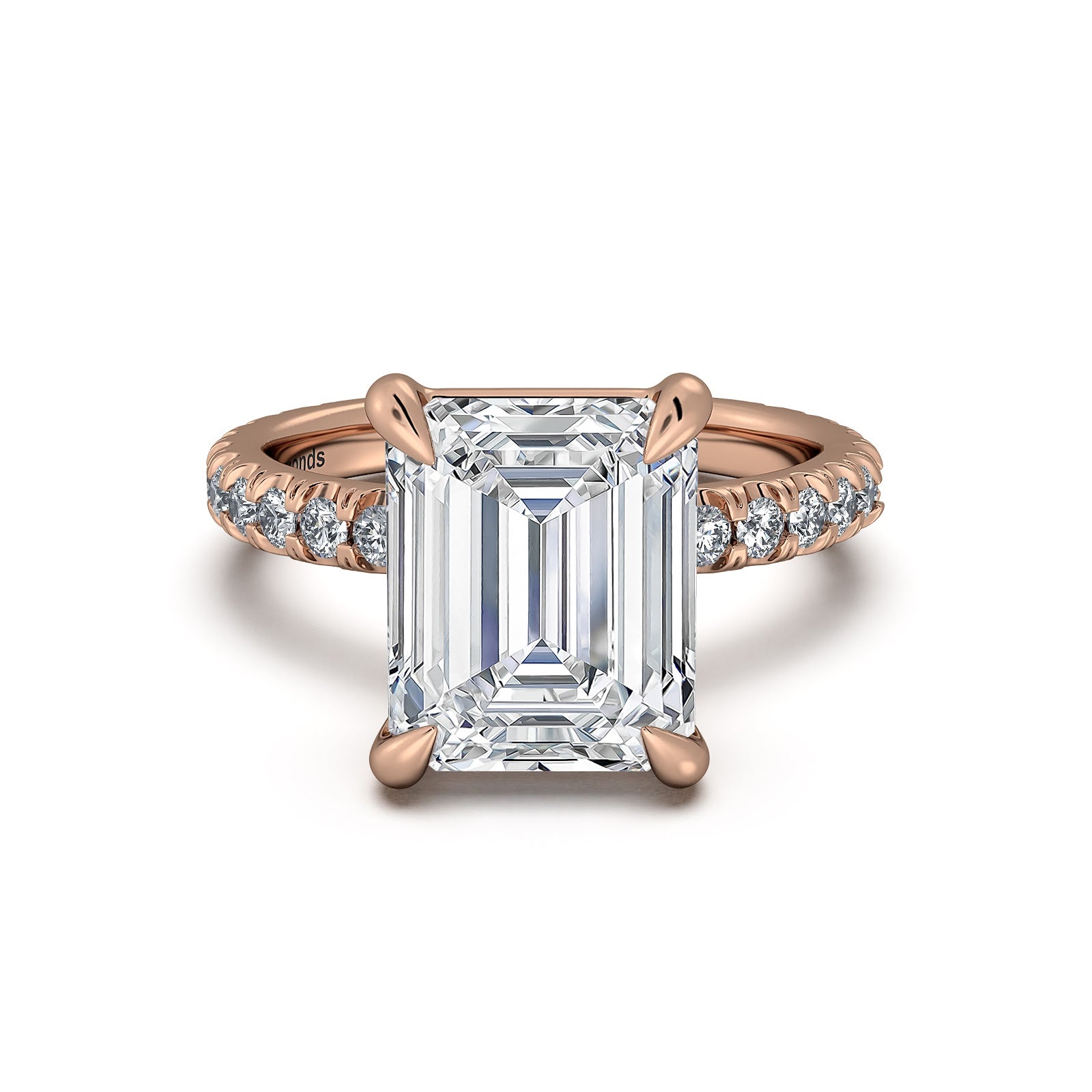 Rose Gold Emerald Diamond Engagement Ring with Pave Band | Waco Diamonds Is Located In Waco, TX | Central Texas' #1 Engagement Ring Store With Lifetime Warranty