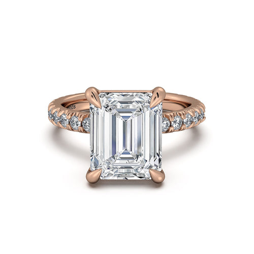 Load image 1 in gallery view. Rose Gold Emerald Diamond Engagement Ring with Pave Band | Waco Diamonds Is Located In Waco, TX | Central Texas' #1 Engagement Ring Store With Lifetime Warranty