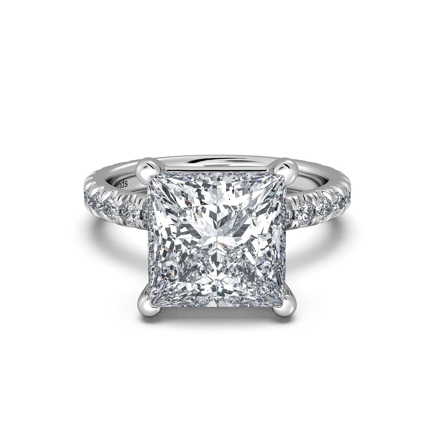 White Gold Princess Diamond Engagement Ring with Pave Band | Waco Diamonds Is Located In Waco, TX | Central Texas' #1 Engagement Ring Store With Lifetime Warranty