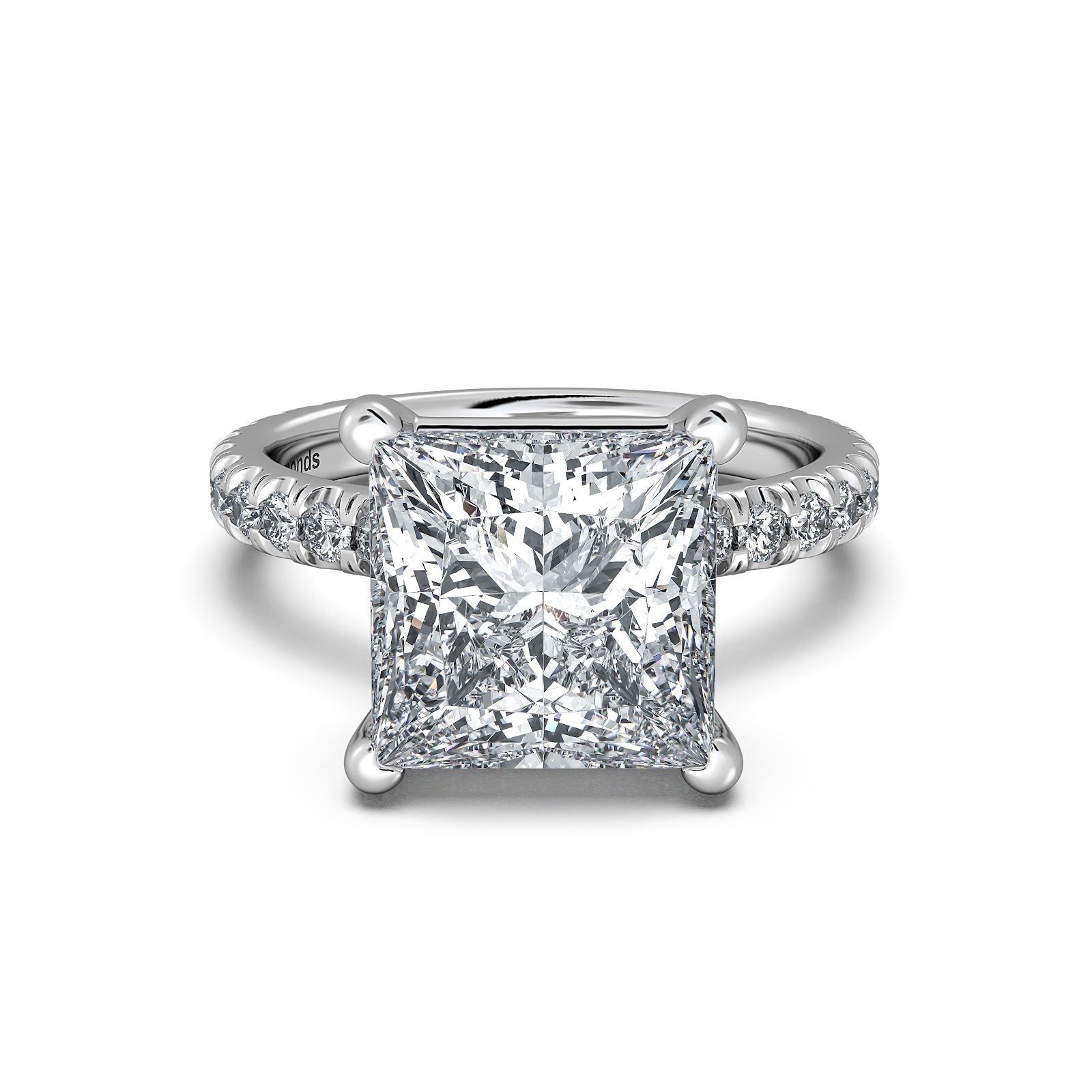 White Gold Princess Diamond Engagement Ring with Pave Band | Waco Diamonds Is Located In Waco, TX | Central Texas' #1 Engagement Ring Store With Lifetime Warranty