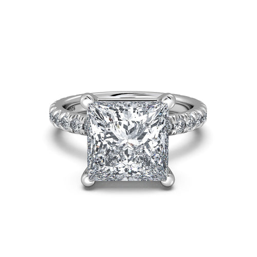 Load image 1 in gallery view. White Gold Princess Diamond Engagement Ring with Pave Band | Waco Diamonds Is Located In Waco, TX | Central Texas' #1 Engagement Ring Store With Lifetime Warranty