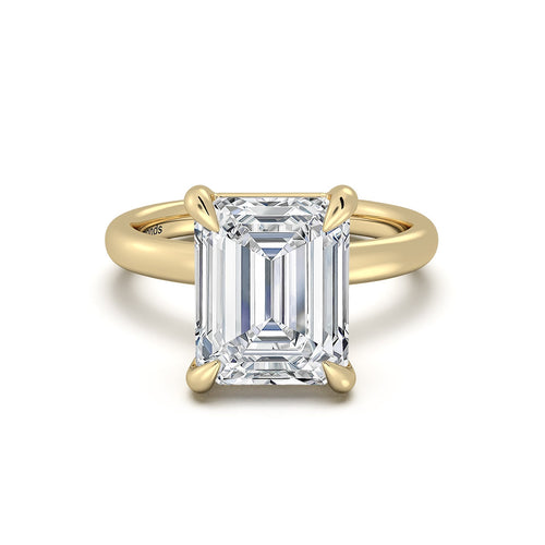 Load image 1 in gallery view. Yellow Gold Emerald Diamond Engagement Ring with Solitaire Band | Waco Diamonds Is Located In Waco, TX | Central Texas' #1 Engagement Ring Store With Lifetime Warranty