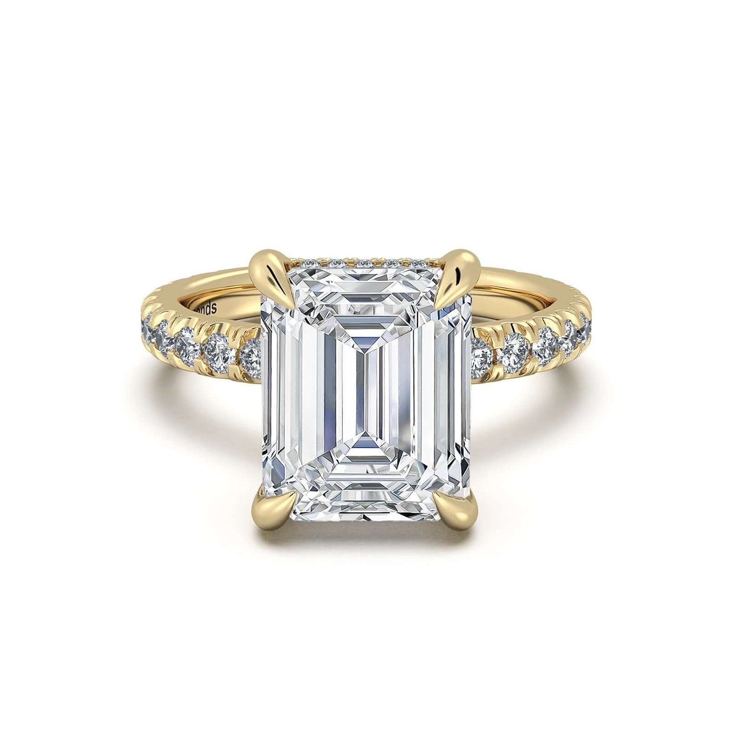 Yellow Gold Emerald Diamond Engagement Ring with Pave Band | Waco Diamonds Is Located In Waco, TX | Central Texas' #1 Engagement Ring Store With Lifetime Warranty