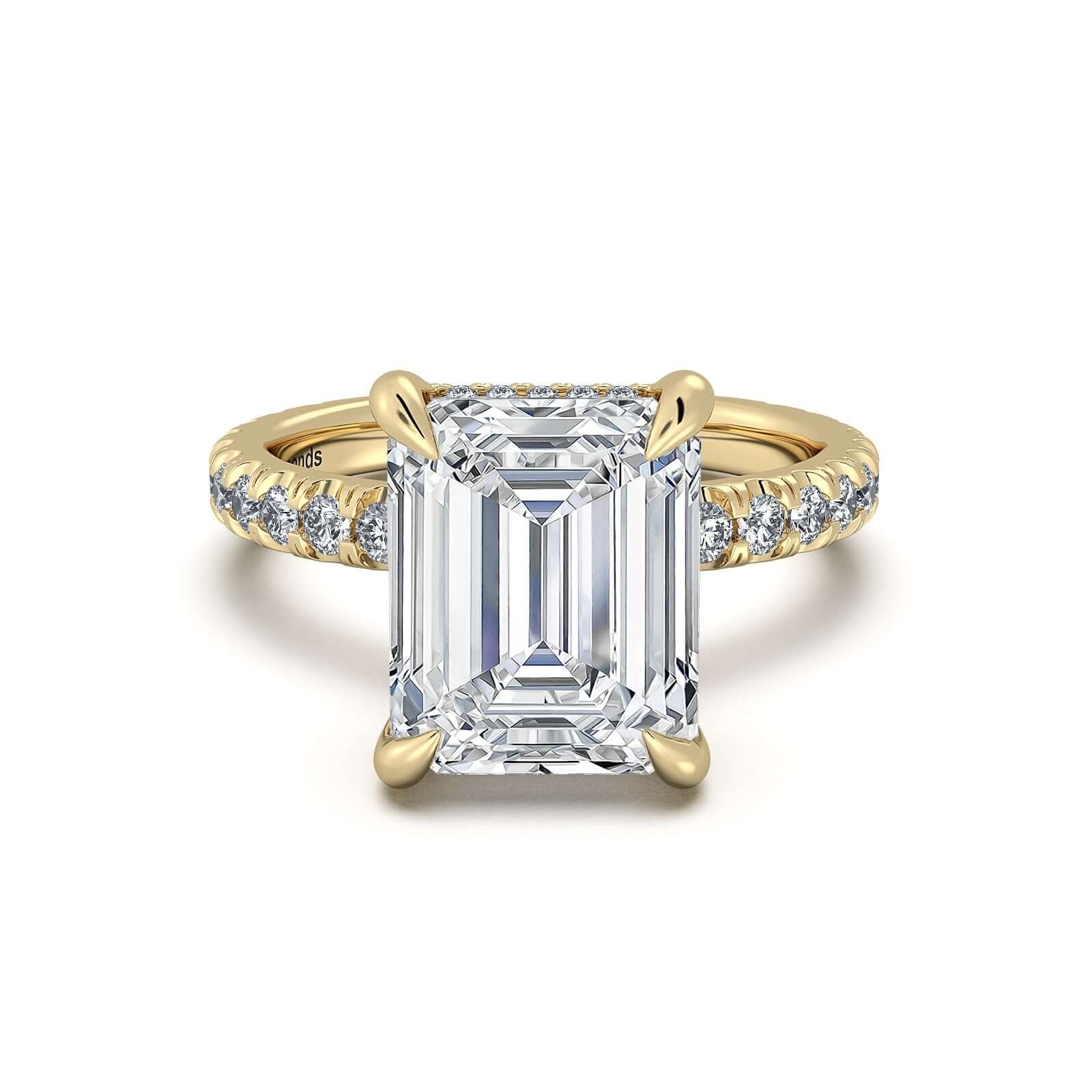 Yellow Gold Emerald Diamond Engagement Ring with Pave Band | Waco Diamonds Is Located In Waco, TX | Central Texas' #1 Engagement Ring Store With Lifetime Warranty