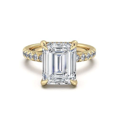 Load image 1 in gallery view. Yellow Gold Emerald Diamond Engagement Ring with Pave Band | Waco Diamonds Is Located In Waco, TX | Central Texas' #1 Engagement Ring Store With Lifetime Warranty
