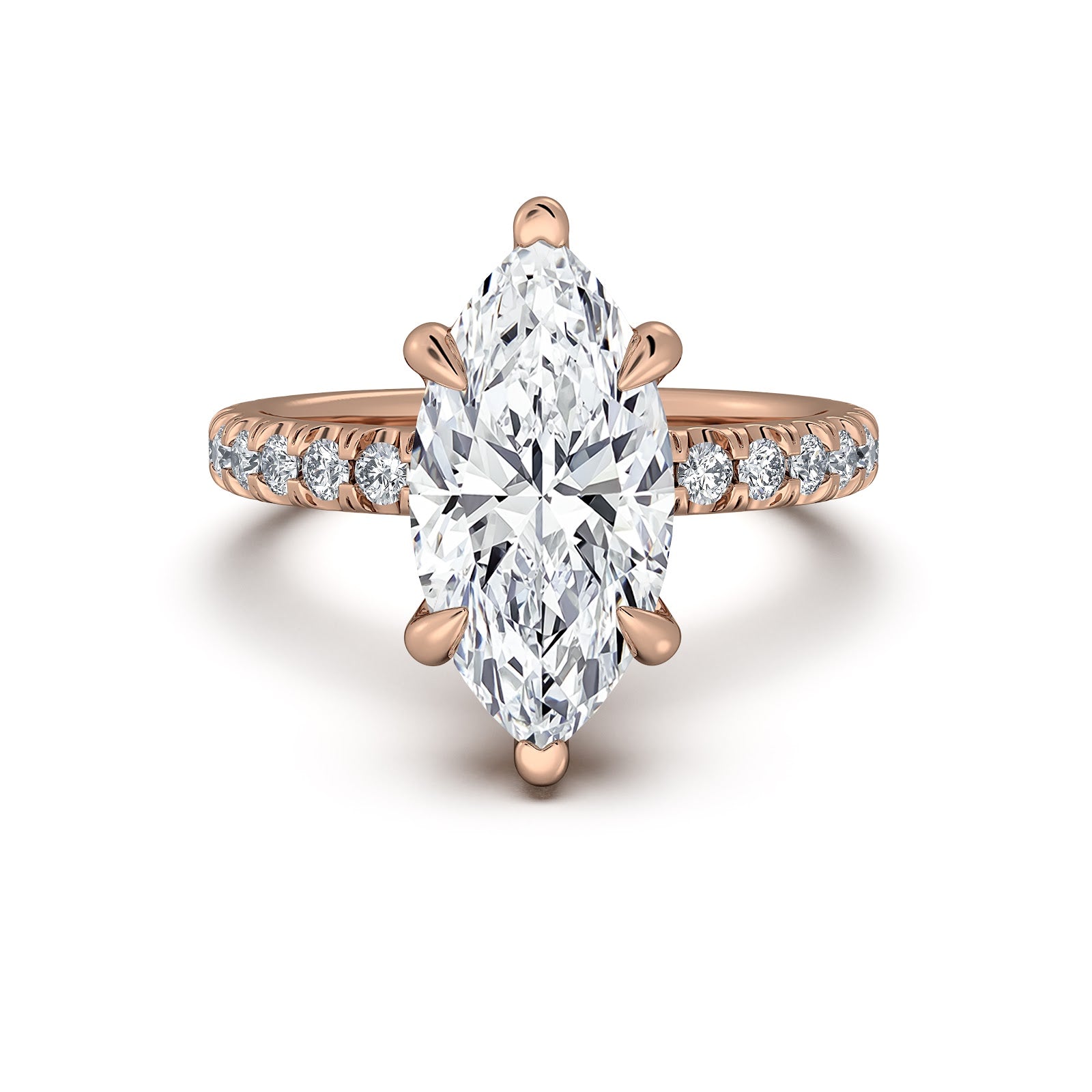 Rose Gold Marquise Diamond Engagement Ring with Pave Band | Waco Diamonds Is Located In Waco, TX | Central Texas' #1 Engagement Ring Store With Lifetime Warranty